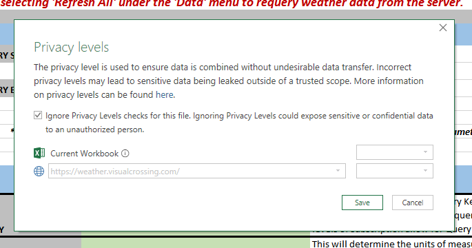 Power Query Privacy Warning